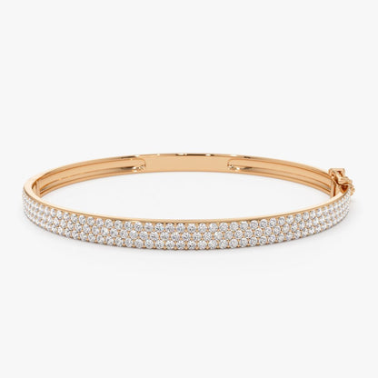 Stunning 3-Row Pavé Diamond Bangle Bracelet