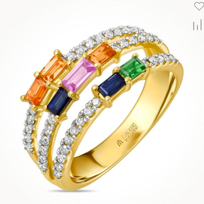 Multi-Gemstone & Diamond Multi-Row Ring