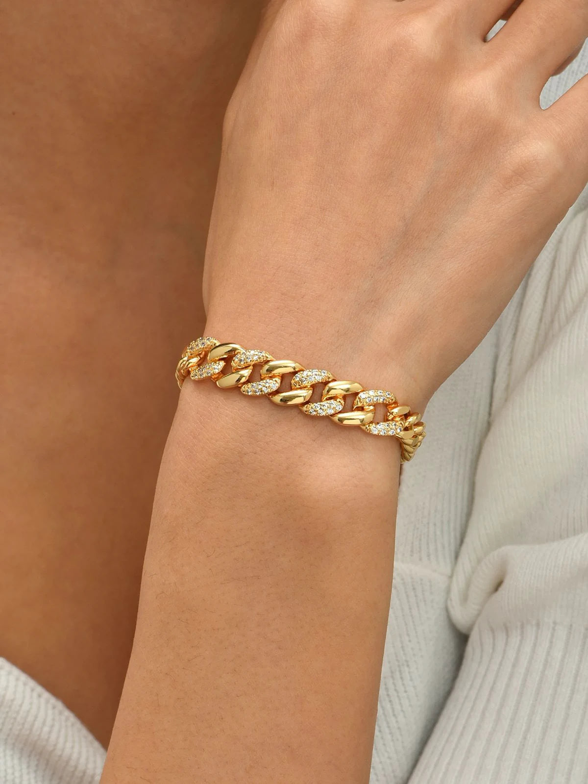 Gold Pavé Cuban Link Chain Bracelet