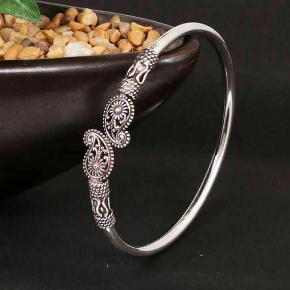 Oxidized Silver Paisley Bangle