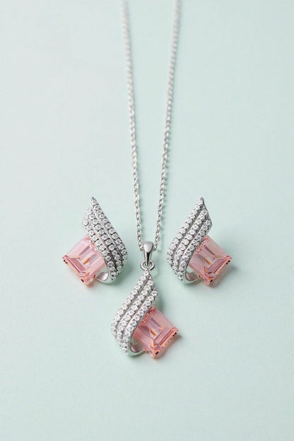 Elegant Blush Pink & Pavé Crystal Jewelry Set