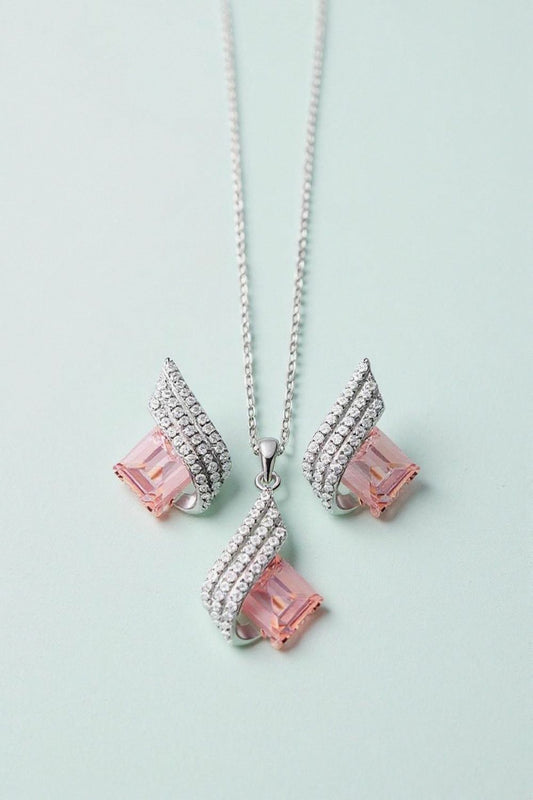 Elegant Blush Pink & Pavé Crystal Jewelry Set