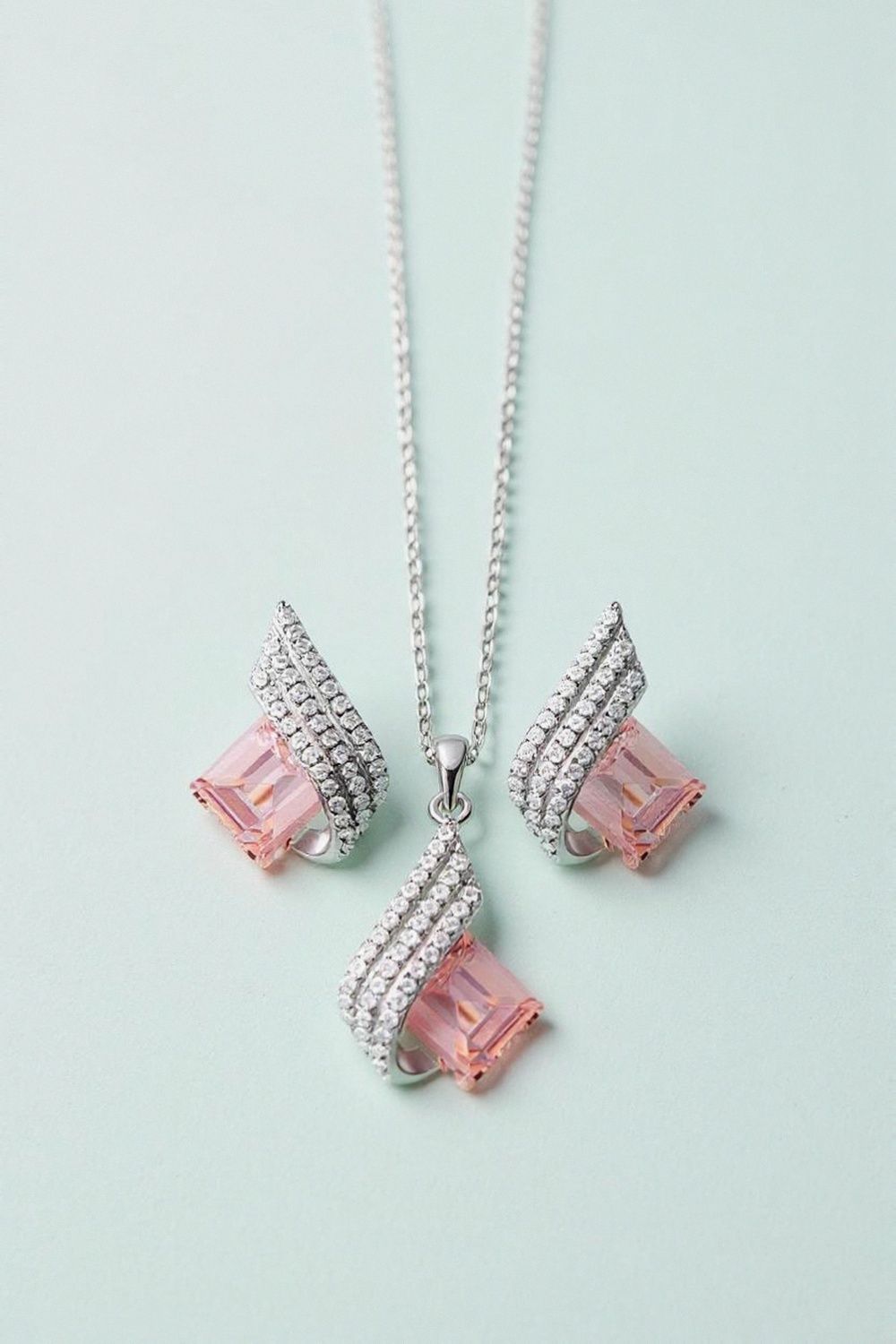 Elegant Blush Pink & Pavé Crystal Jewelry Set