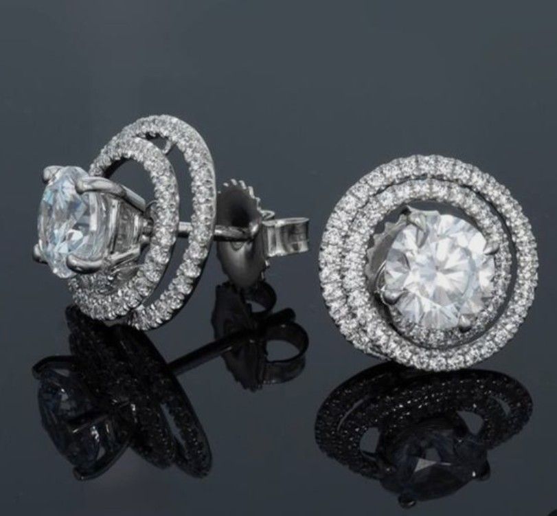Double-halo jacket stud earrings