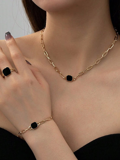 Paperclip Chain Necklace, Bracelet, and Ring Co-ord