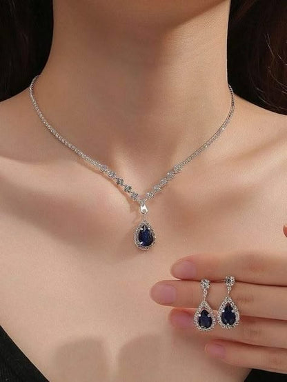 Elegant Sapphire Blue Waterdrop Jewelry Set