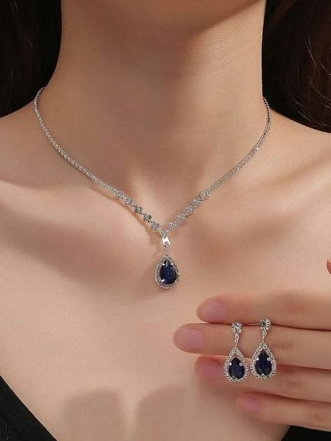 Elegant Sapphire Blue Waterdrop Jewelry Set