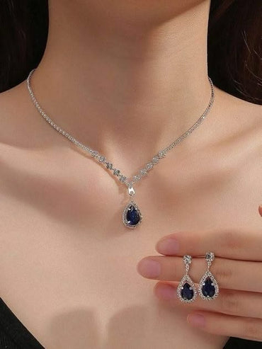 Elegant Sapphire Blue Waterdrop Jewelry Set
