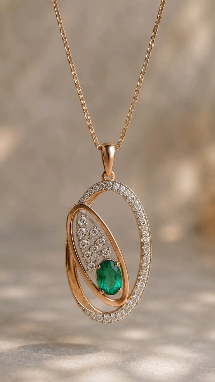 Elegant Oval Emerald & Diamond Pendant Necklace