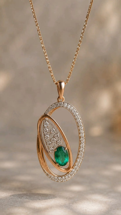 Elegant Oval Emerald & Diamond Pendant Necklace