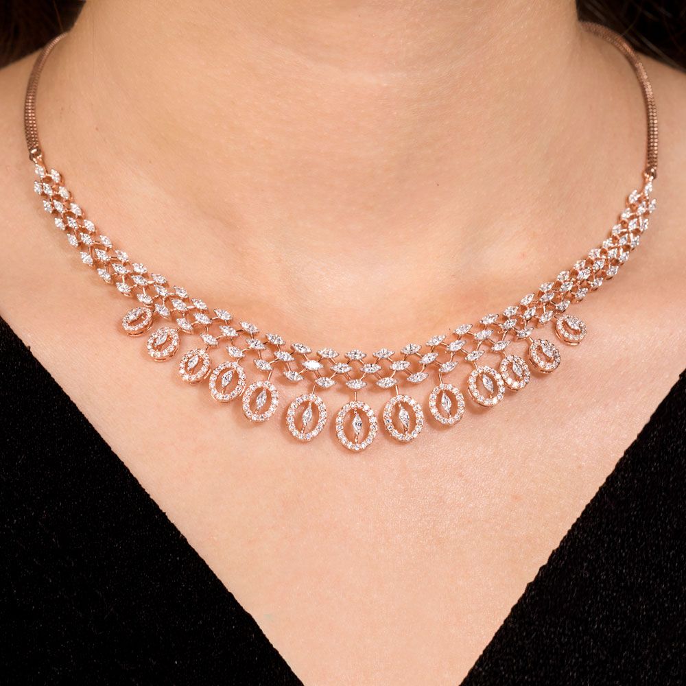Enchanted Lattice Rose Gold Diamond Collar Necklace