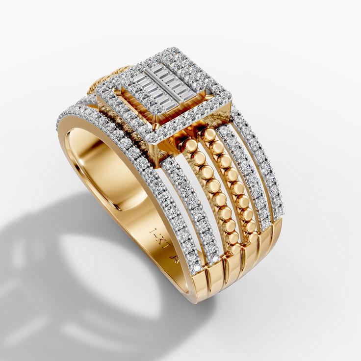 Multi-Band Baguette & Round Diamond Statement Ring