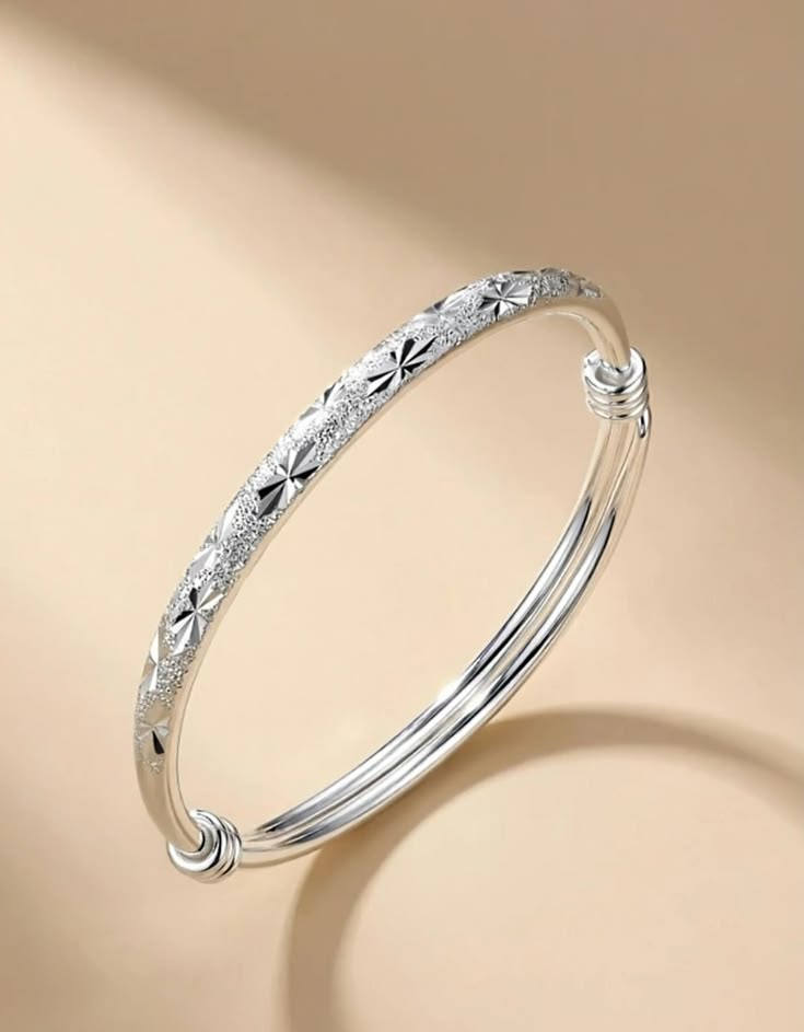 Sparkling Diamond-Cut Silver Bangle Bracelet