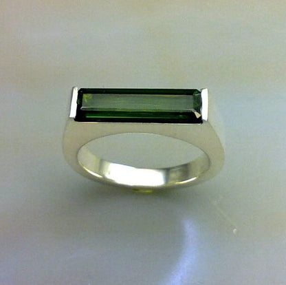 Modern Green Baguette Gemstone Ring