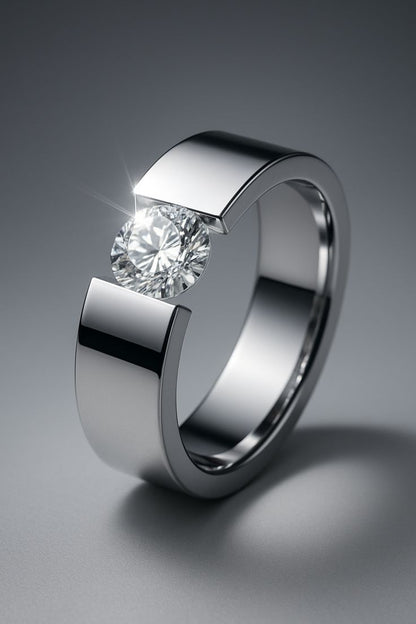 Modern Tension Set Round Diamond Solitaire Ring