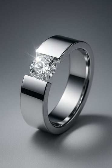 Modern Tension Set Round Diamond Solitaire Ring