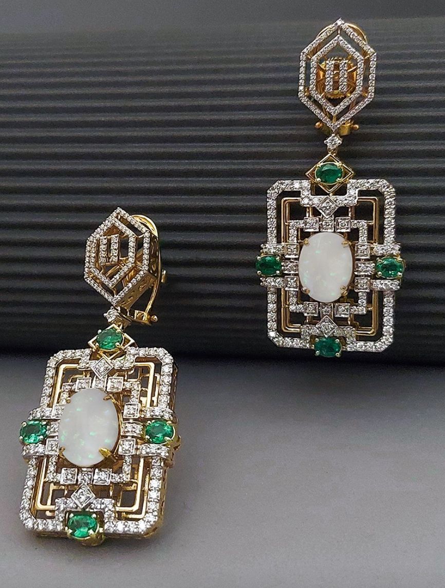 Deco-style geometric drop earrings