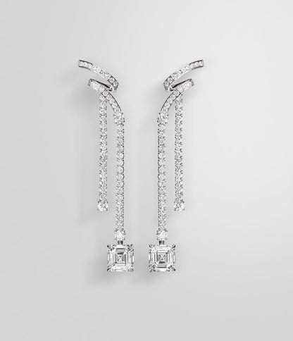 Luxury Asscher-Cut & Round Diamond Ribbon Drop Earrings