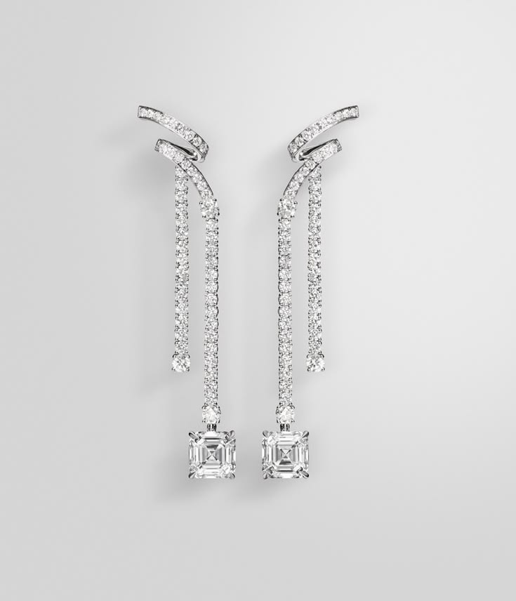 Luxury Asscher-Cut & Round Diamond Ribbon Drop Earrings