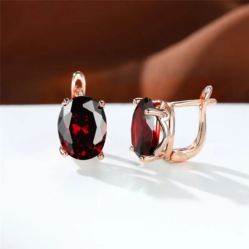Elegant Oval Cut Deep Red Garnet Earrings
