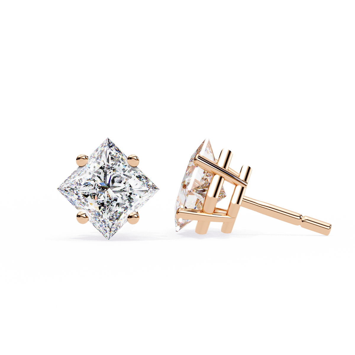 Princess Cut Diamond Solitaire Stud Earrings