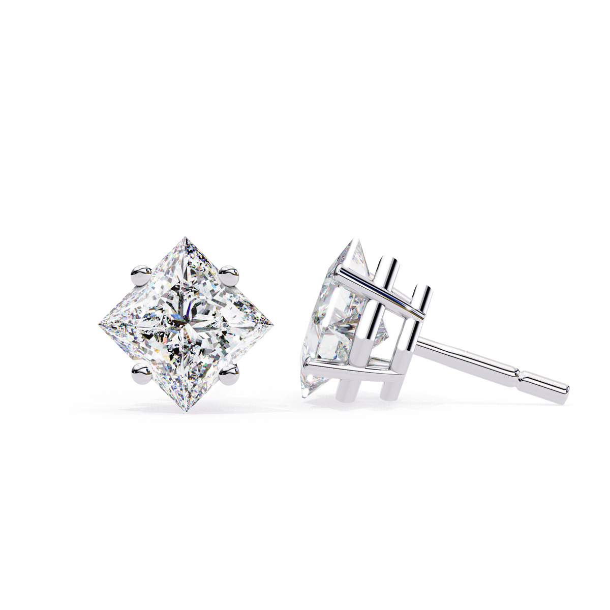 Princess Cut Diamond Solitaire Stud Earrings
