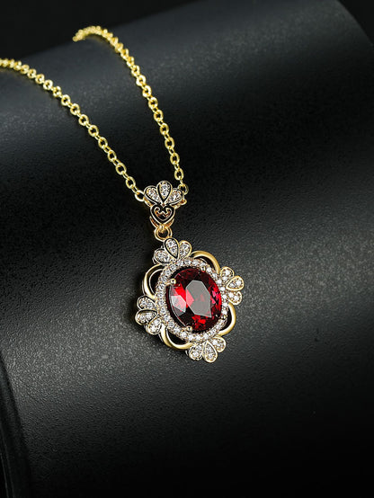 Vintage-Inspired Regal Ruby Red Pendant Necklace