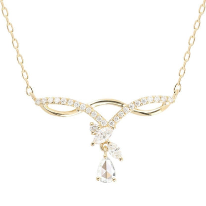 Elegant Curved Marquise & Pear Cut Diamond Drop Necklace