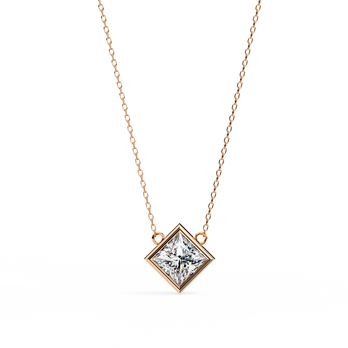 Radiant Princess Bezel-Set Diamond Solitaire Pendant