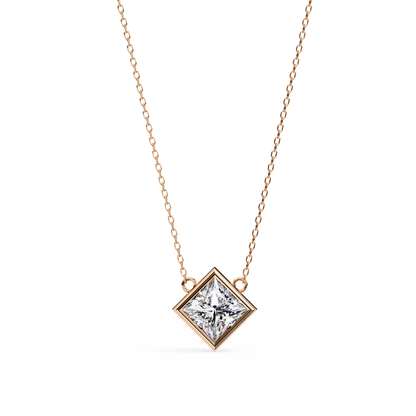 Radiant Princess Bezel-Set Diamond Solitaire Pendant