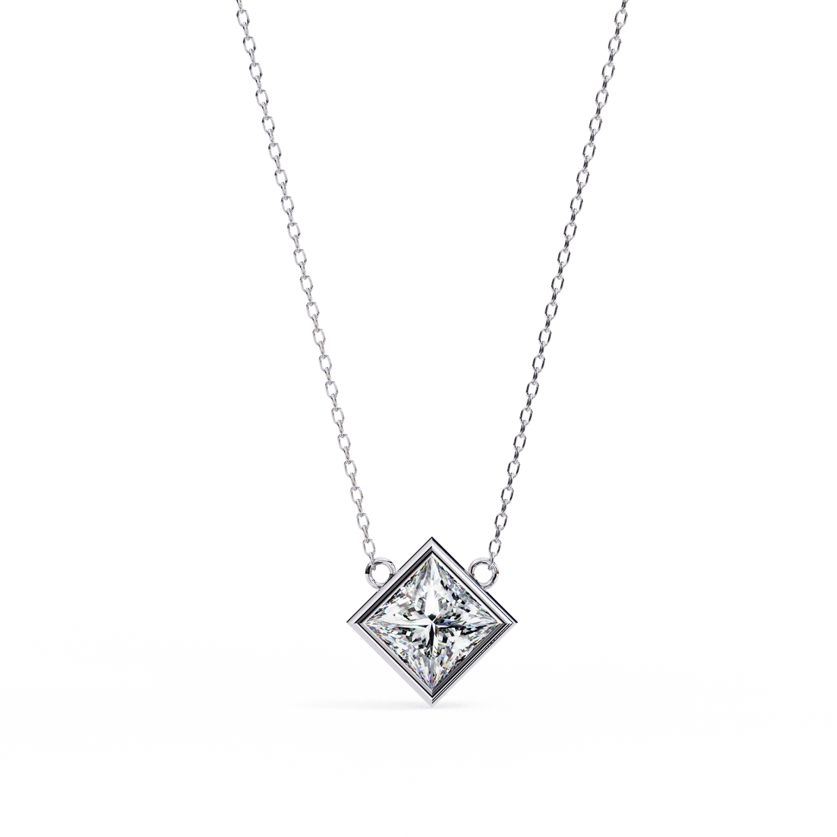 Radiant Princess Bezel-Set Diamond Solitaire Pendant