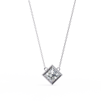 Radiant Princess Bezel-Set Diamond Solitaire Pendant