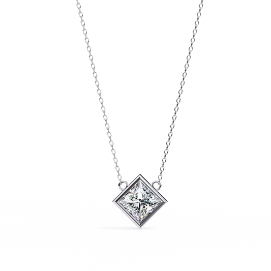 Radiant Princess Bezel-Set Diamond Solitaire Pendant