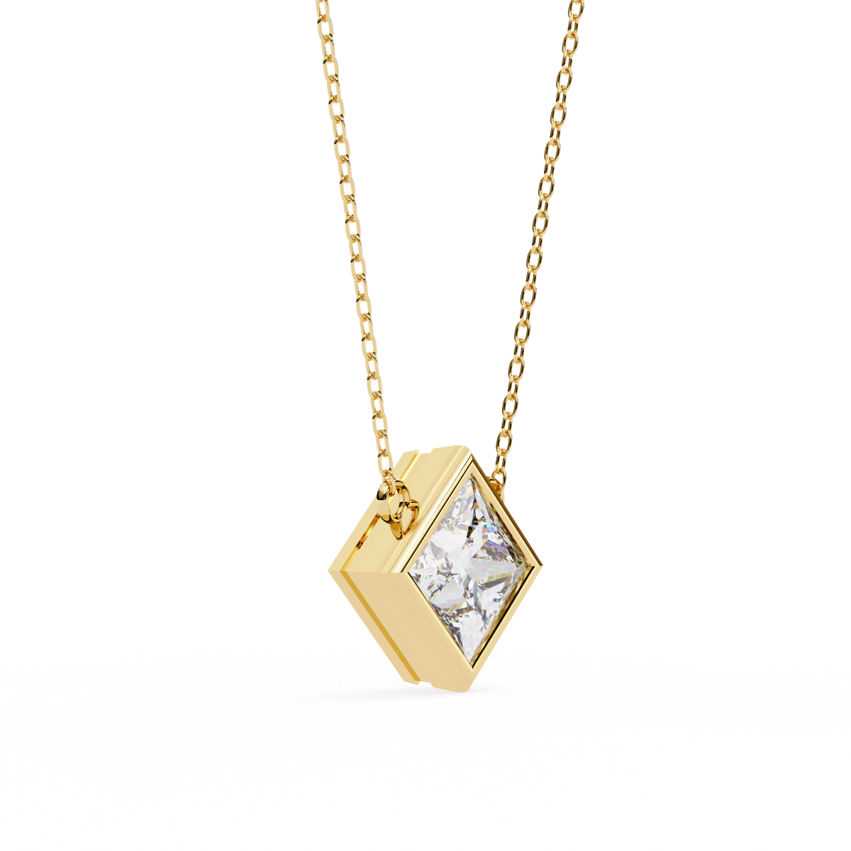 Radiant Princess Bezel-Set Diamond Solitaire Pendant