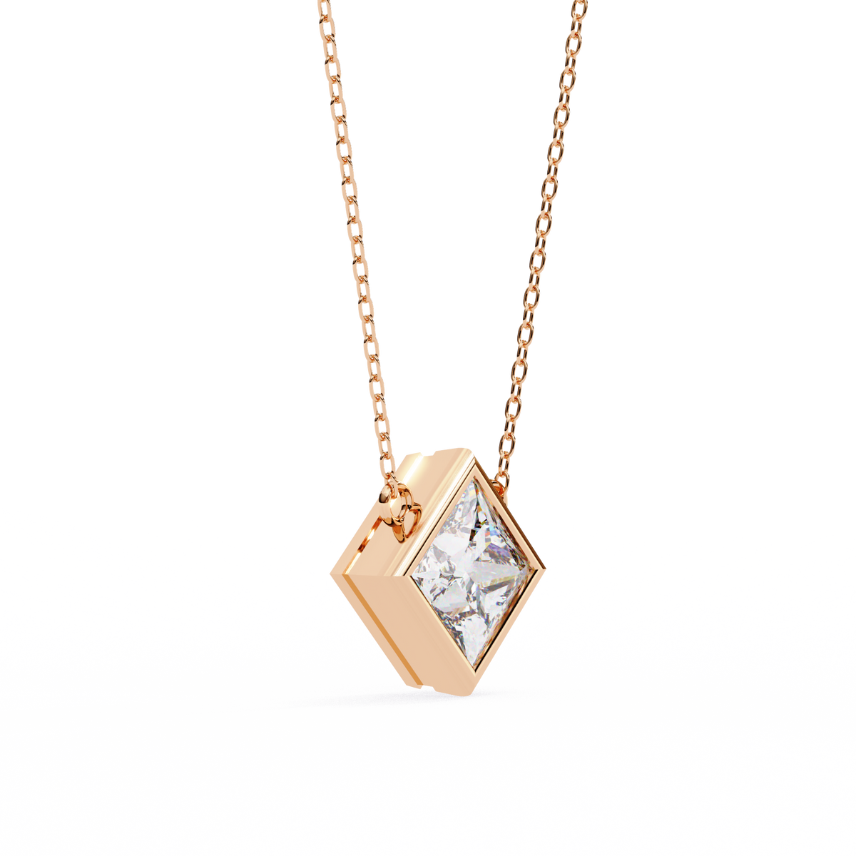 Radiant Princess Bezel-Set Diamond Solitaire Pendant