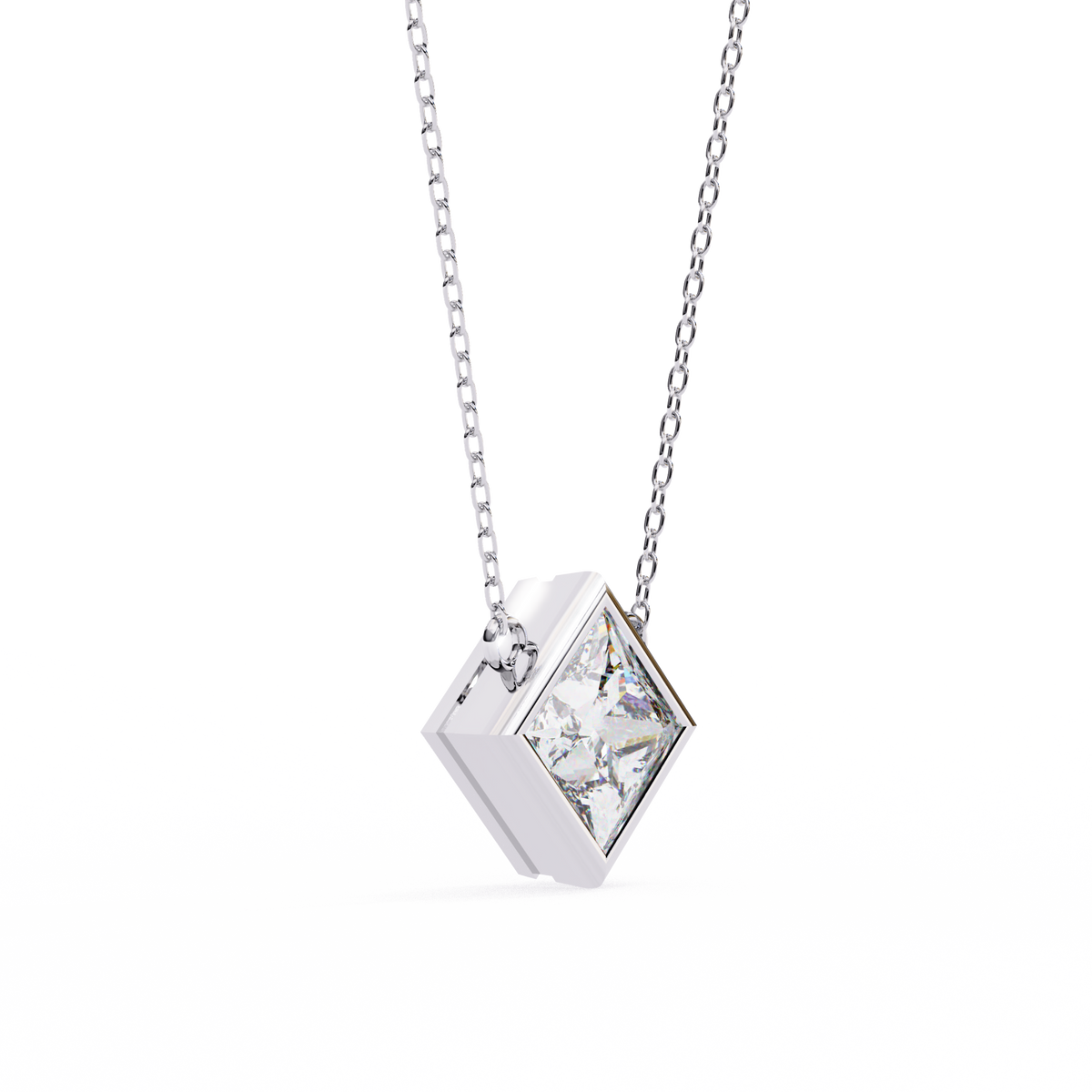 Radiant Princess Bezel-Set Diamond Solitaire Pendant