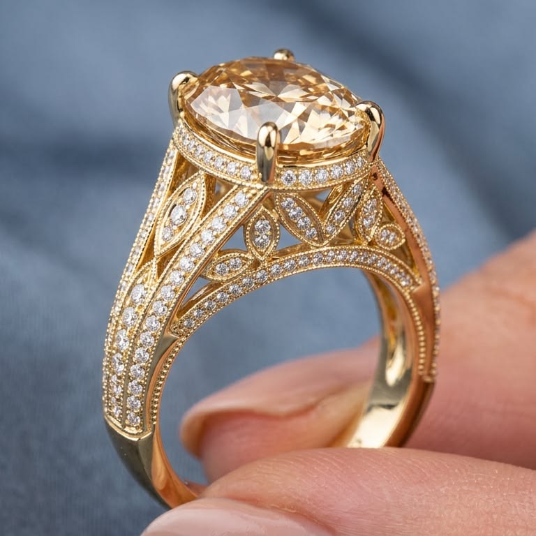 Vintage-Inspired Oval Champagne Gemstone Ring