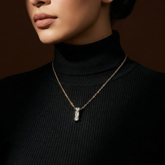 Three-Stone Geometric Drop Pendant Necklace