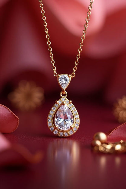 Elegant Pear-Cut Halo Pendant Necklace