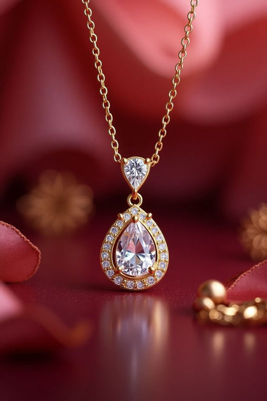 Elegant Pear-Cut Halo Pendant Necklace