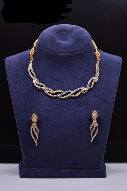 Elegant Intertwined Dual-Tone Necklace & Earring Set