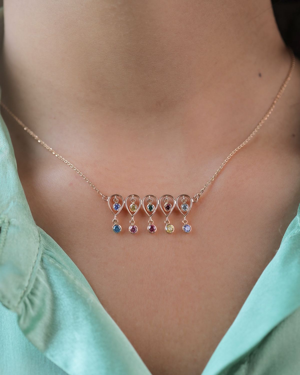 🌟 Multi-Gemstone Teardrop Cascade Necklace