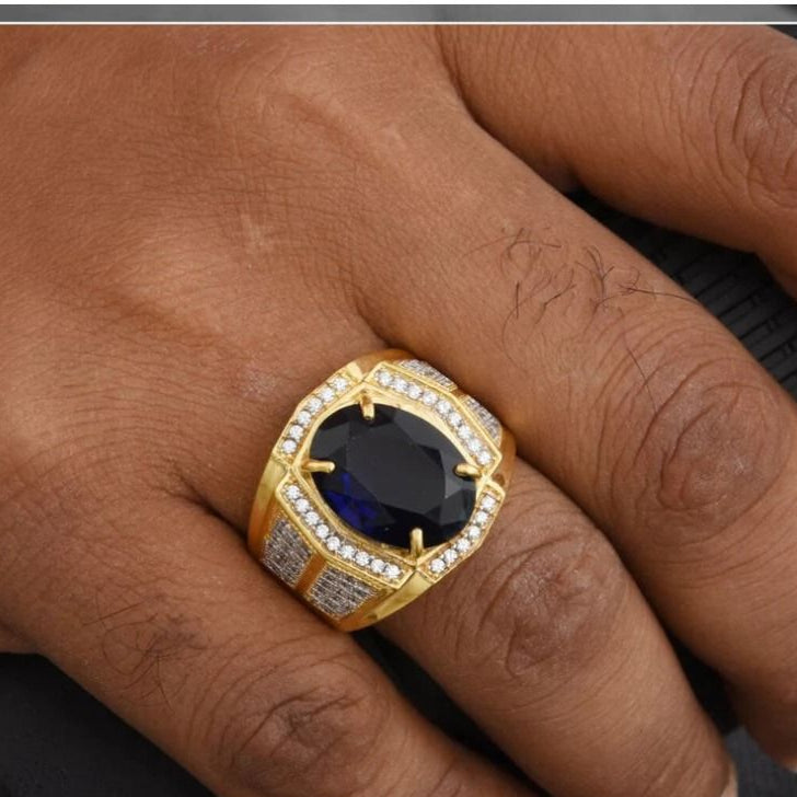 Men’s Royal Blue Stone Gold-Plated Statement Ring