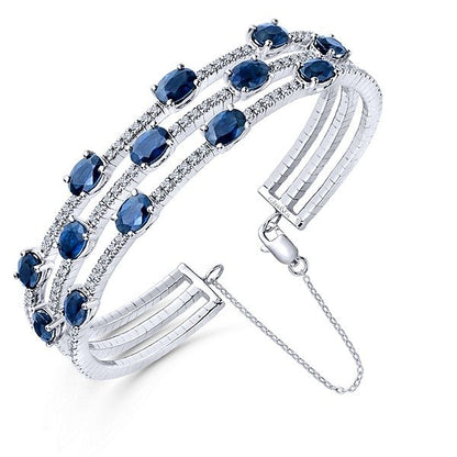 Three-Row Sapphire and Diamond Cuff Bracelet