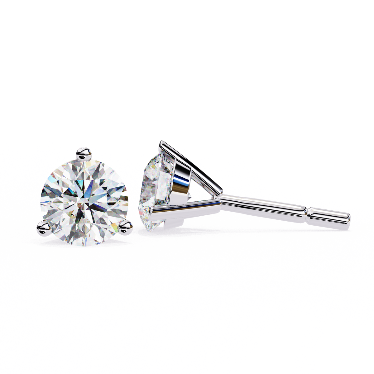 Classic Three-Prong Solitaire Diamond Stud Earrings
