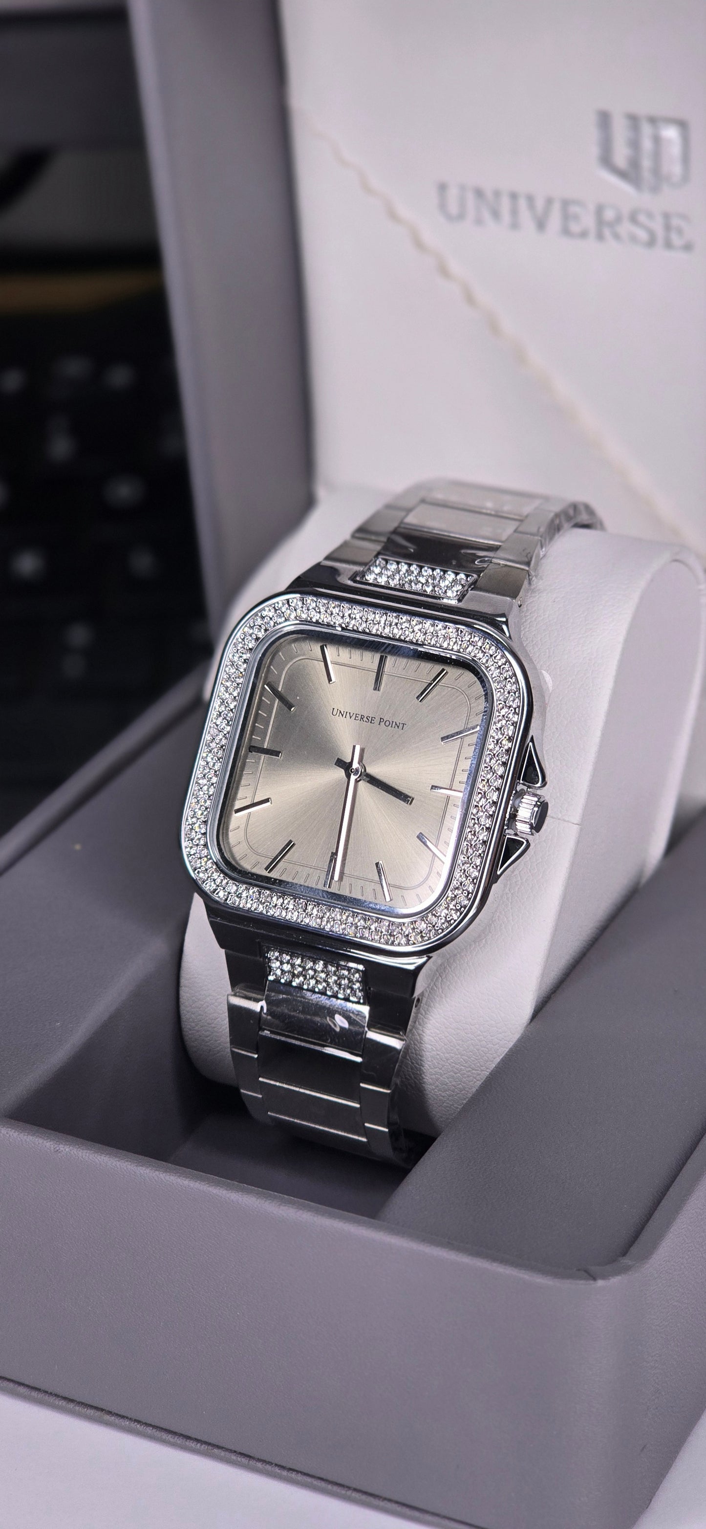 Men’s Luxury Crystal-Bezeled Square Watch