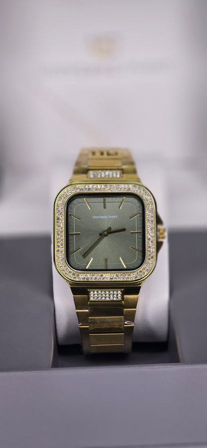 Gold Crystal-Bezel Square Dress Watch