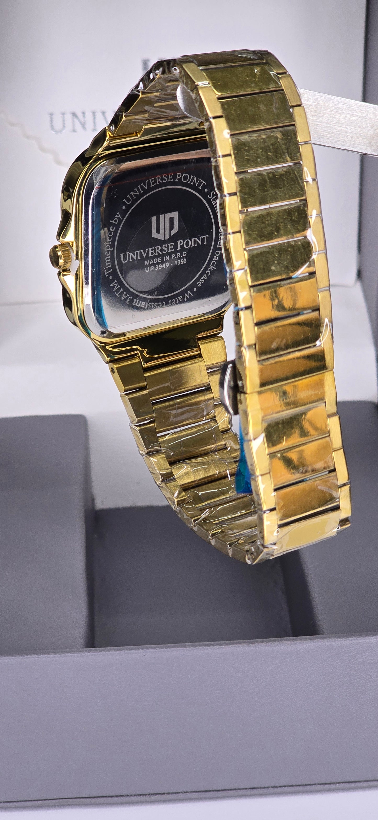 Gold Crystal-Bezel Square Dress Watch