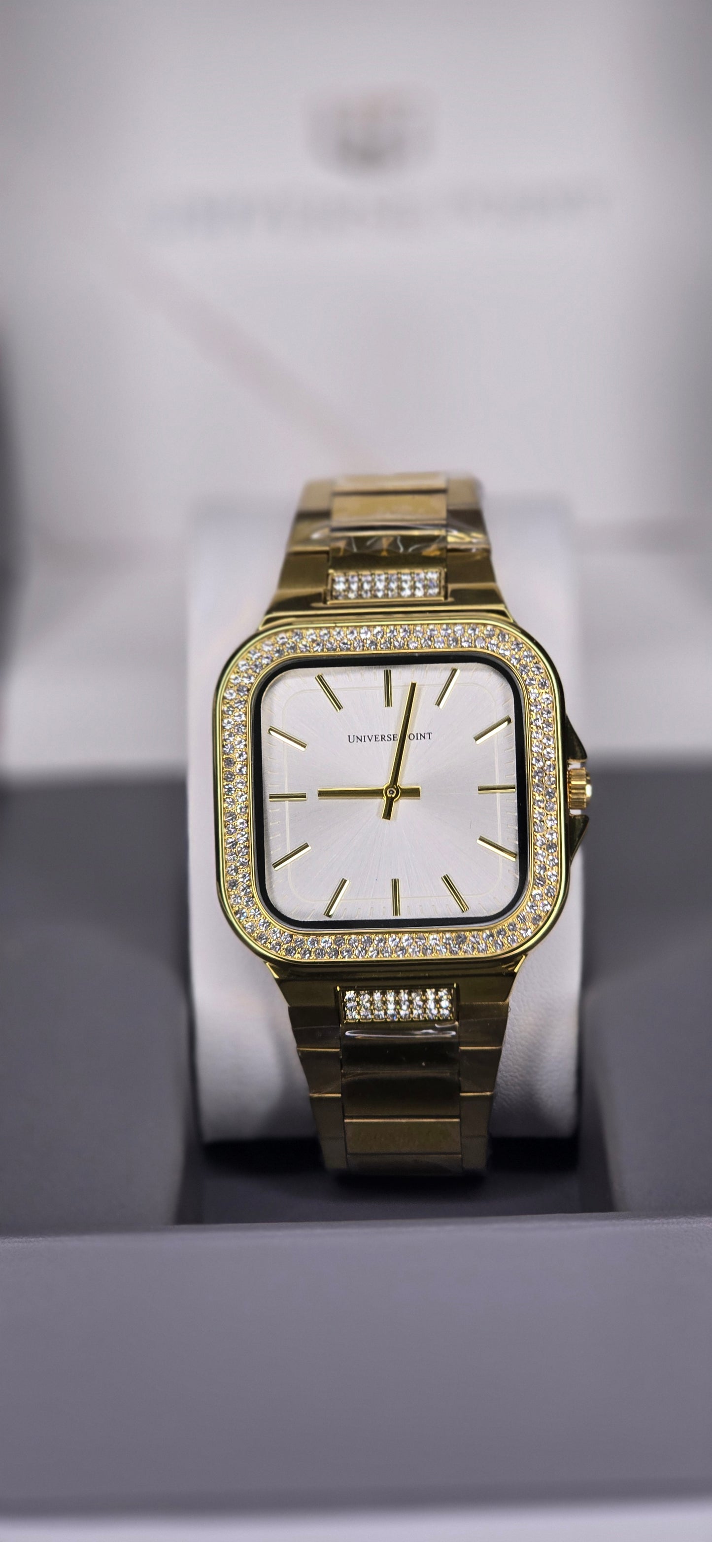 Gold Iced-Out Square Dial Watch