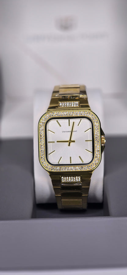 Gold Iced-Out Square Dial Watch
